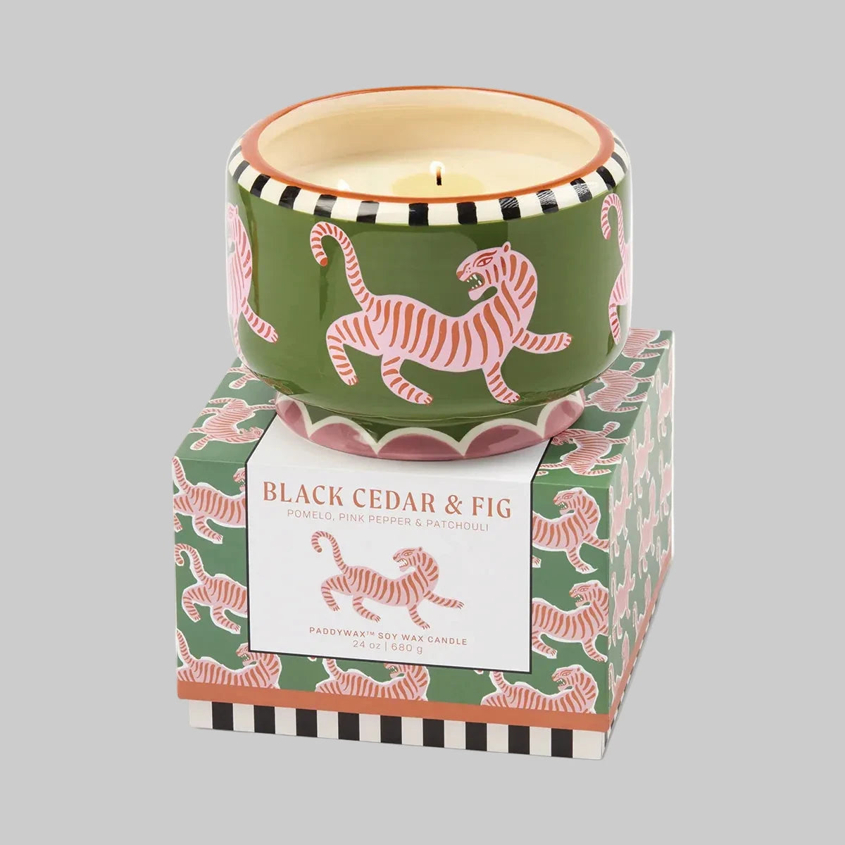 Tiger Ceramic Candle Large - Black Cedar & Fig