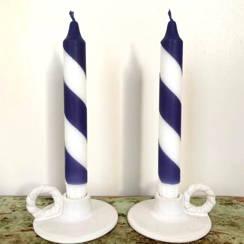 Hand Dipped Navy & White Candy Spiral Twist Candles