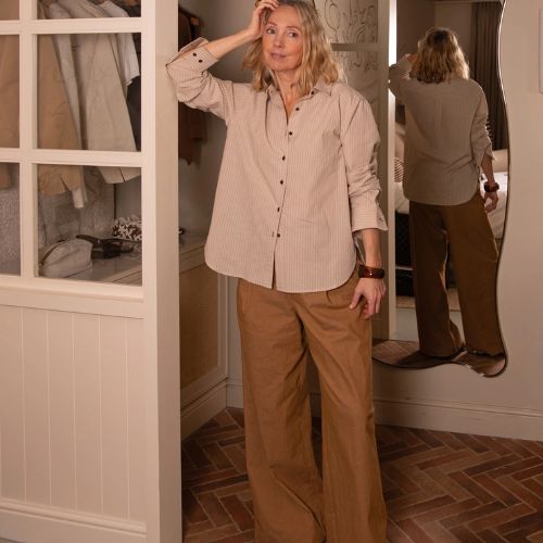 Nola Stripe Shirt - Beige/Ecru