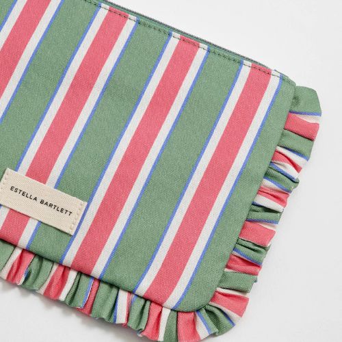 Green Stripe Ruffle Pouch