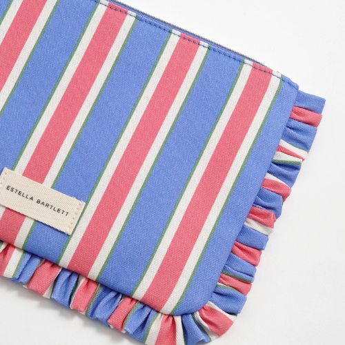 Blue Stripe Ruffle Pouch