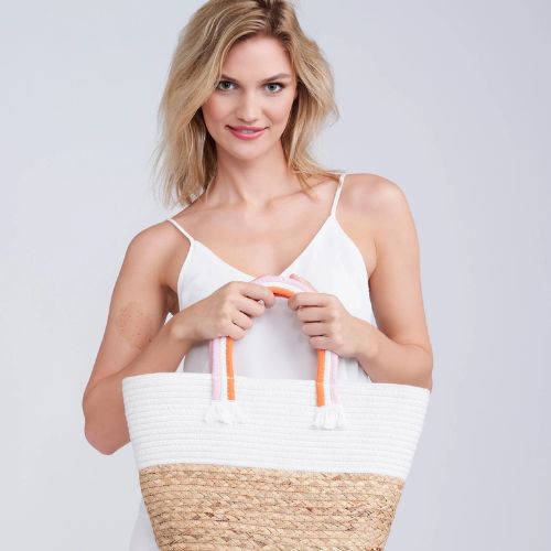 Mirabel - Rainbow Handle Straw Tote Bag