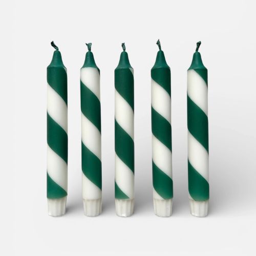 Candy Cane Stripe Hand Dipped Candles - Forest Green & White
