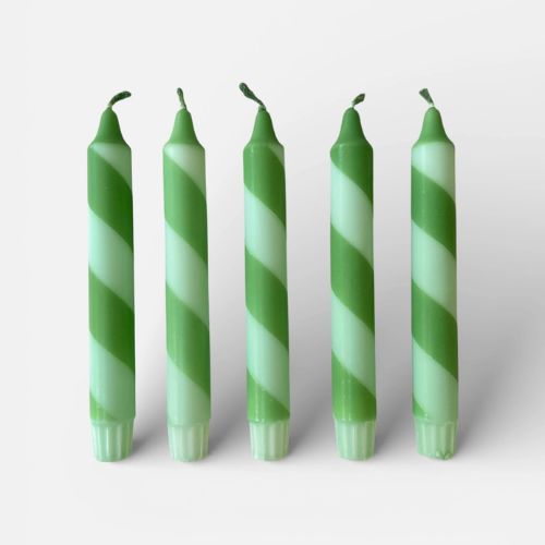 Hand Dipped Colourful Green Stripe Candy Cane Candles