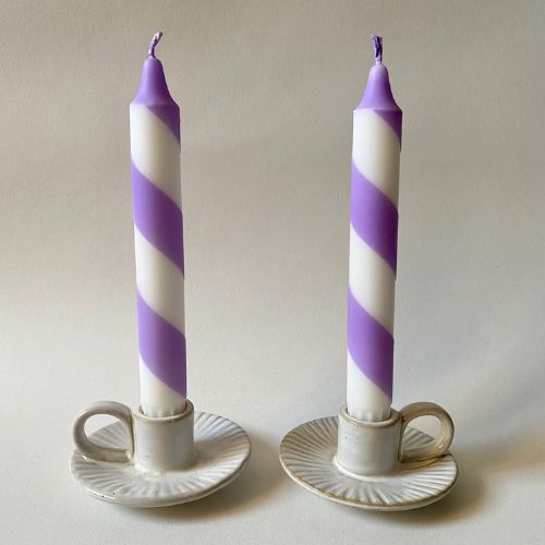 Hand Dipped Lilac White Candy Spiral Twist Candles