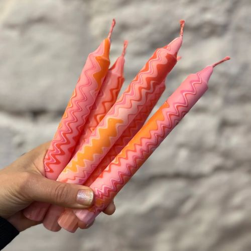 Zig Zag Taper Candles - Peach