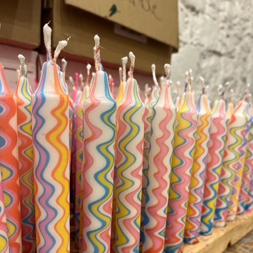 Zig Zag Marble Taper Candles - Rainbow