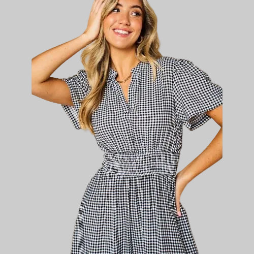 Gingham Tiered Maxi Dress - Black