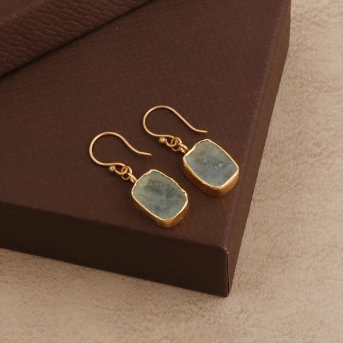 Aquamarine Raw Dangle Hook Earring