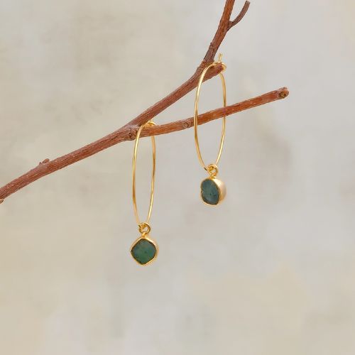 Emerald Raw Handmade Hoops Earrings