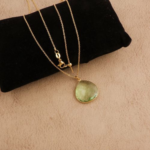 Green Amethyst Gold-Plated Bezel Heart Pendant Necklace