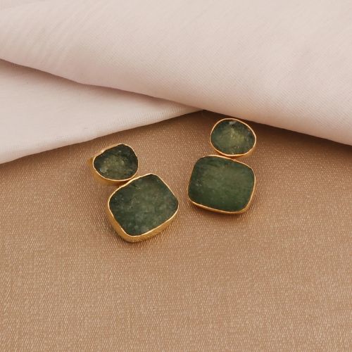 Handmade Raw Green Strawberry Quartz Birthstone Stud Earring