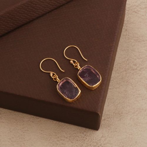 Raw Amethyst Dangle Hook Earring