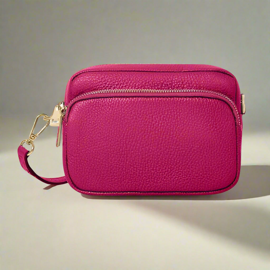 Italian Leather Mini Crossbody Camera Bag - Fuchsia