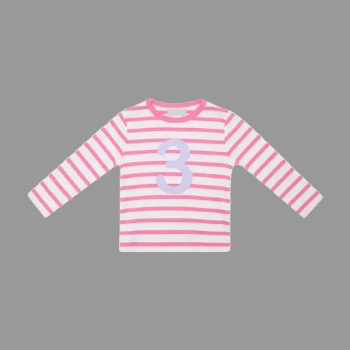 Hot Pink & White Striped T-Shirt Age 3