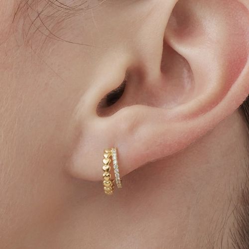 Heart and CZ Double Illusion Huggies - Gold