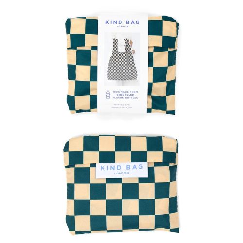 Checkerboard Teal & Beige | Medium Reusable Bag