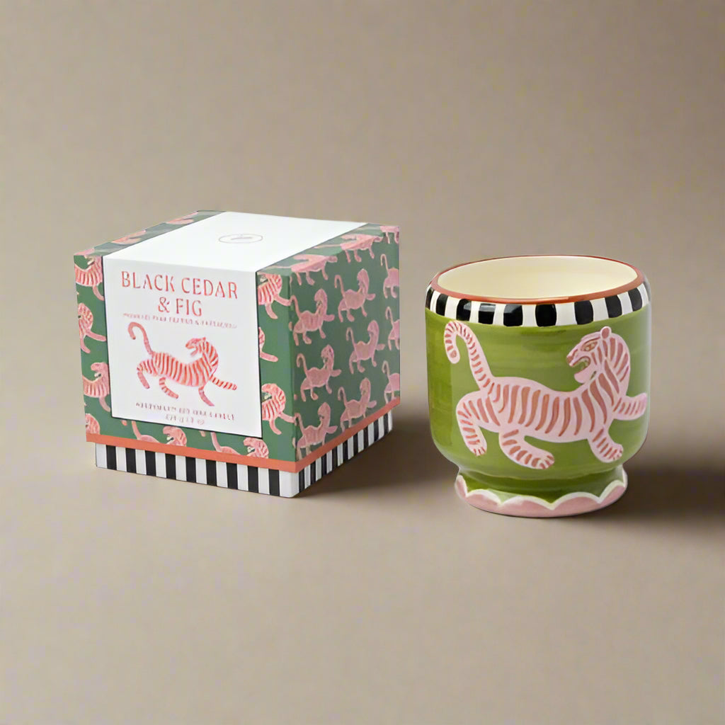 Tiger Ceramic Candle Small - Black Cedar & Fig