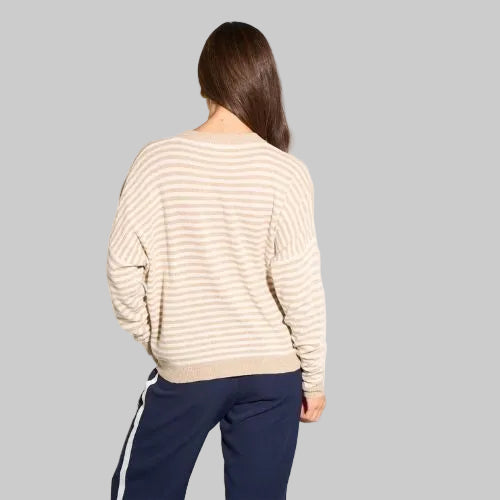 Striped Long Sleeve Italian Cashmere Wool Blend Jumper - Beige Cream