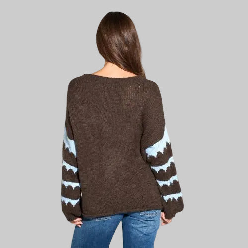 Striped Sleeve Italian Wool Blend Jumper - Brown/Blue