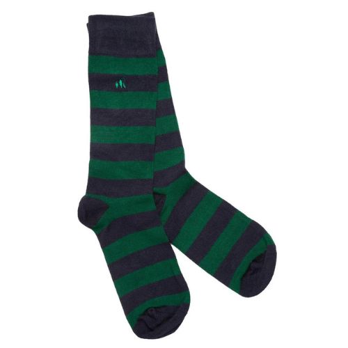 Bamboo Socks - Racing Green Stripe Comfort Cuff