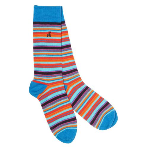 Bamboo Socks - Blue& Red Narrow Stripe