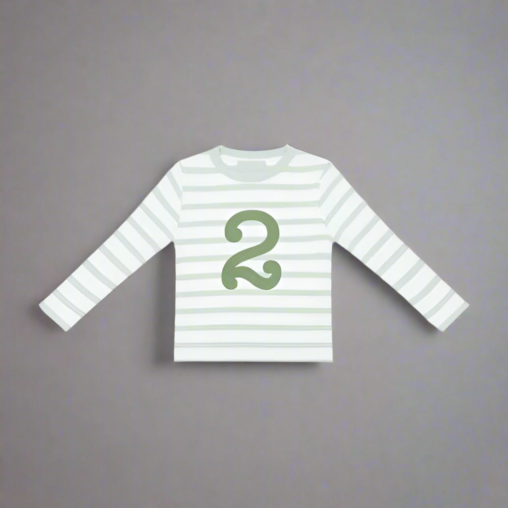 Green & White Striped T Shirt - Age 2
