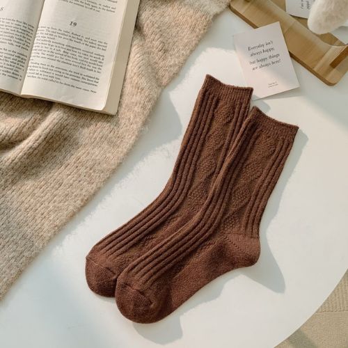 Knitted Cashmere Crew Cosy Socks - Brown