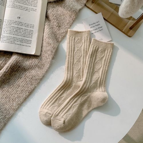 Knitted Cashmere Crew Cosy Socks - Light Khaki