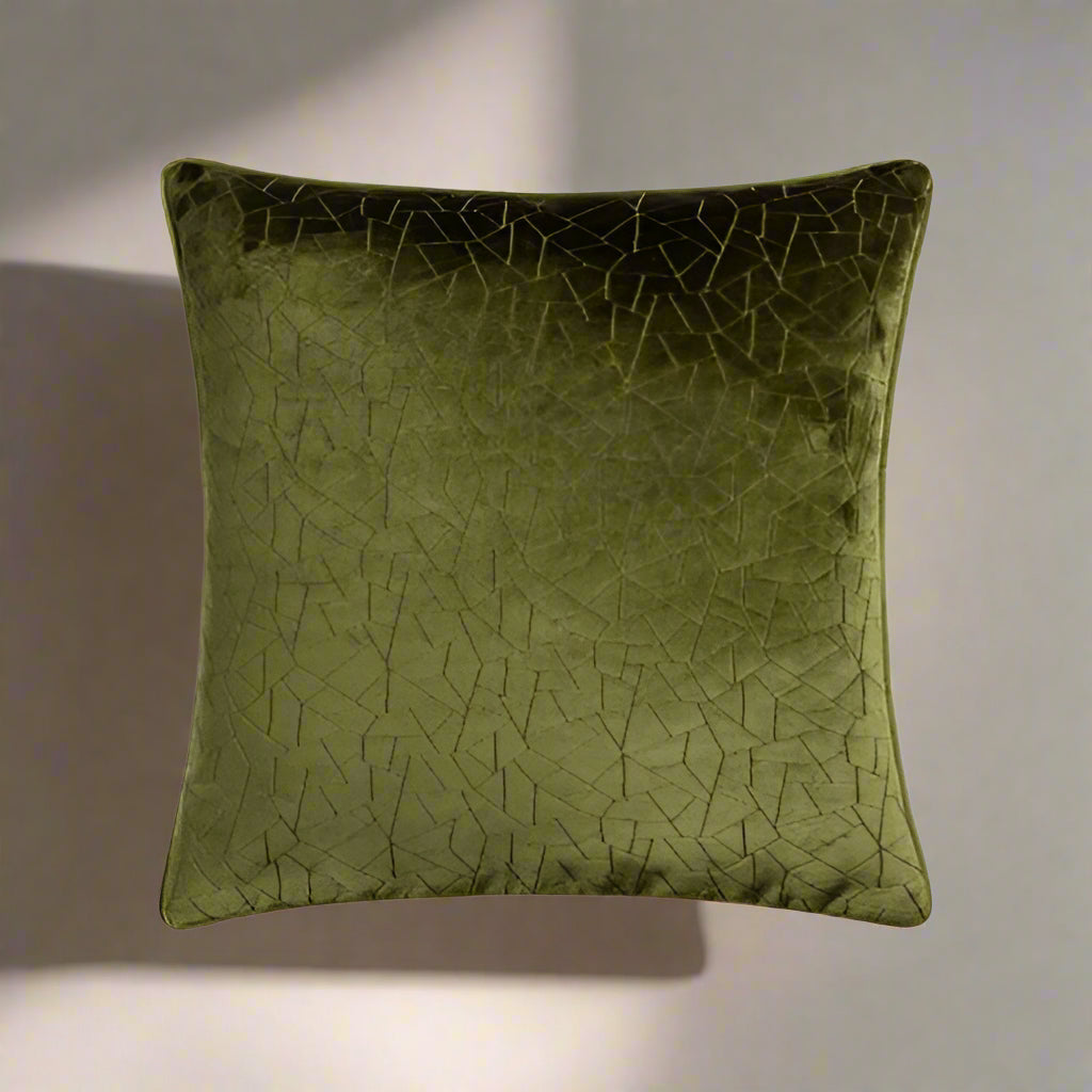 Malans Cut Velvet Piped Cushion - Olive