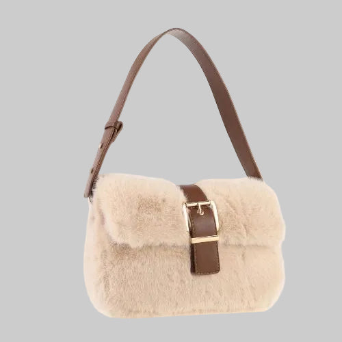 Faux Fur Shoulder Bag - Linen
