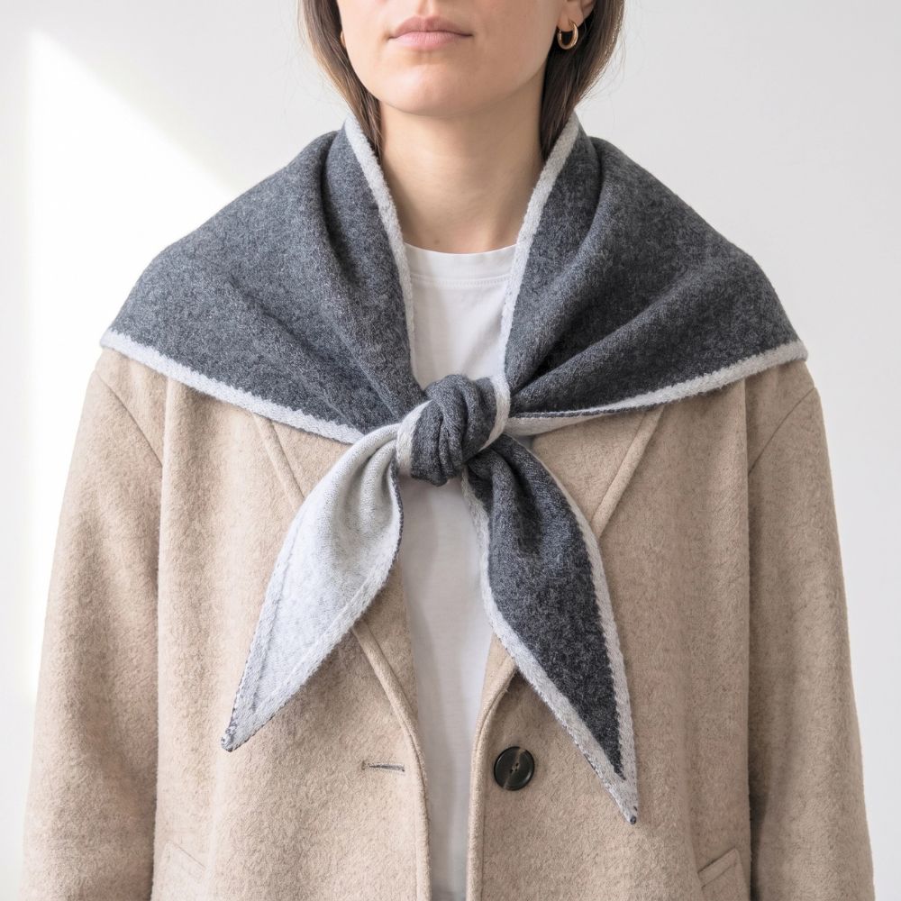 Contrast Trim Triangle Scarf - Dark Grey/Light Grey