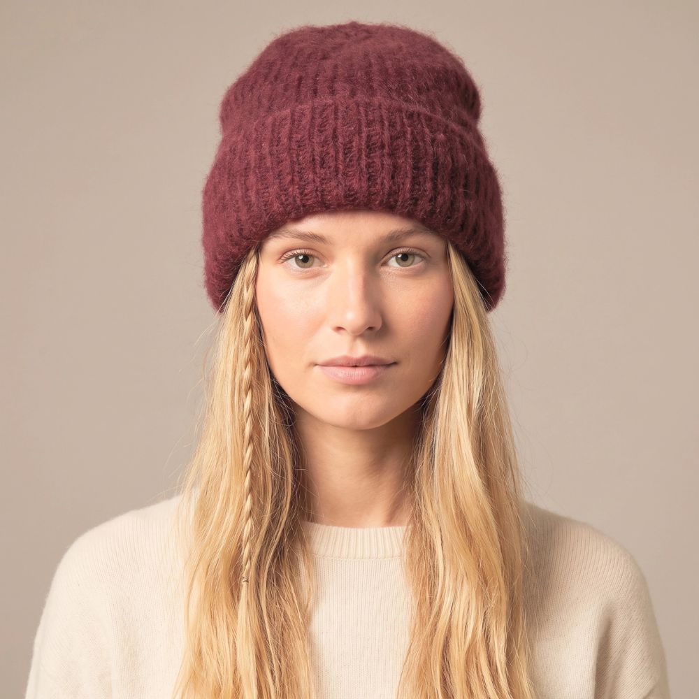 Textured Beanie Hat - Berry/Pink