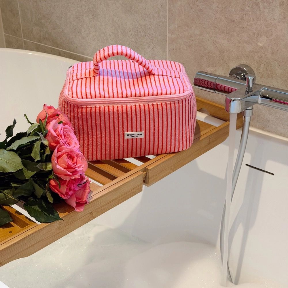 Travel Towel Vanity Case - Cherry Stripes