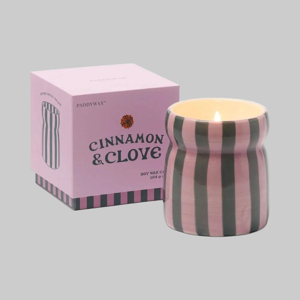 Striped Ceramic Candle - Cinnamon & Clove