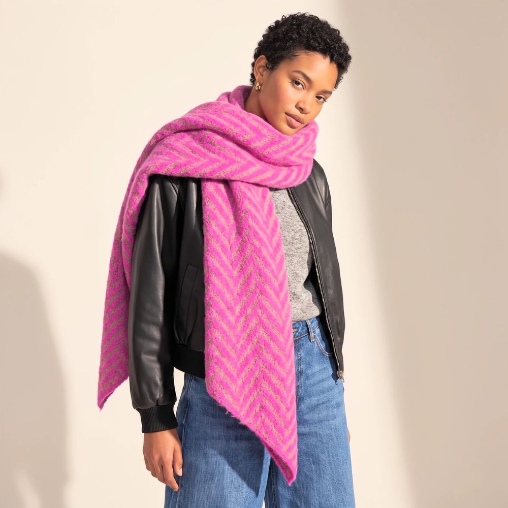 Jay Asymmetric Chevron Scarf - Pink