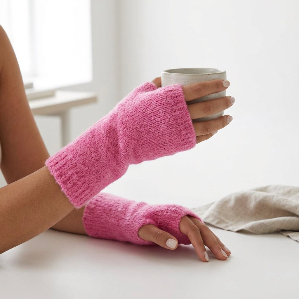 Textured Knitted Wrist Warmers - Barbie Pink