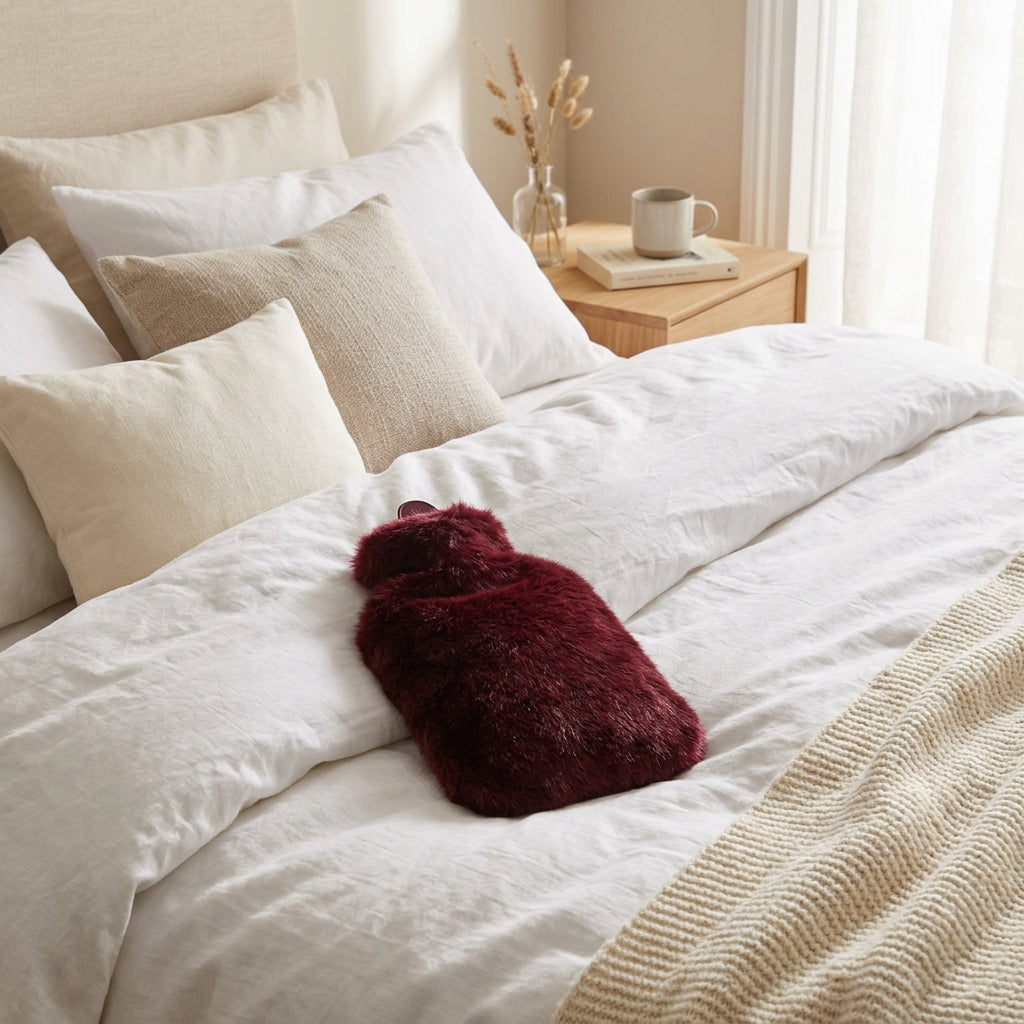 Mini Hot Water Bottle - Faux Fur - Merlot
