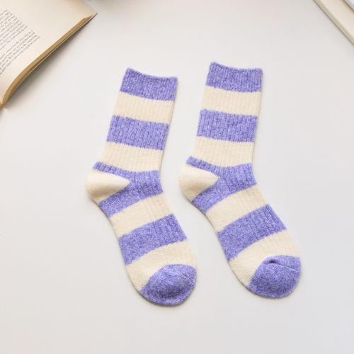 Warm Striped Cashmere & Wool Blend Socks - Blue