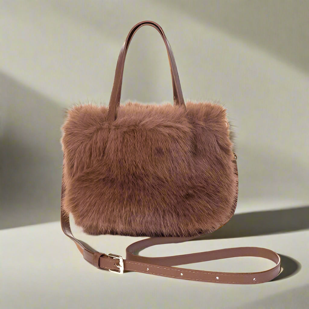Faux Fur Handbag - Mocha Mouse