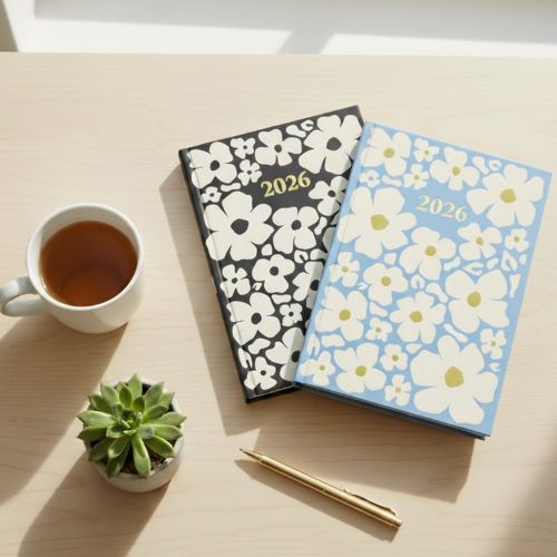 2026 Week To View Diary - Monochrome Daisies