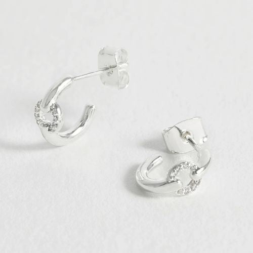 Pave Circle Hoop Earrings - Silver