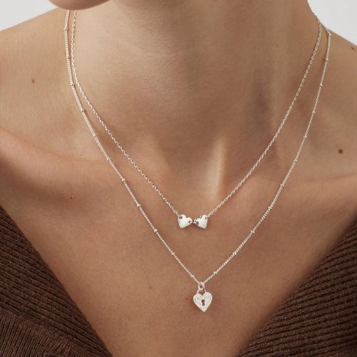 Engraved Heart Padlock Necklace - Silver