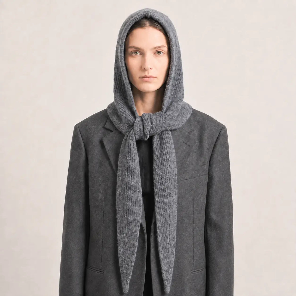Plain Triangle Hooded Scarf - Dark Grey