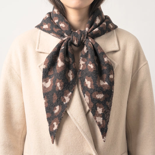 Leopard Print Triangle Scarf - Black