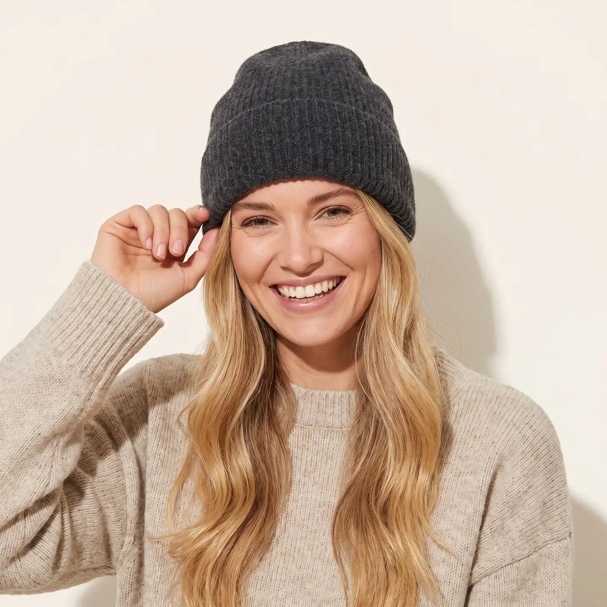 Kit Wool Blend Beanie Hat - Dark Grey