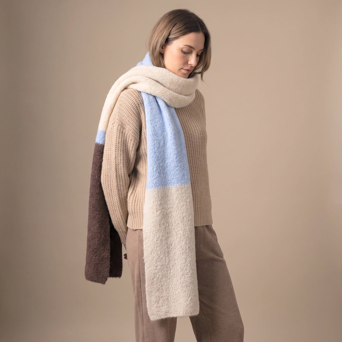 Colour Block Heavyweight Scarf - Blue/Brown