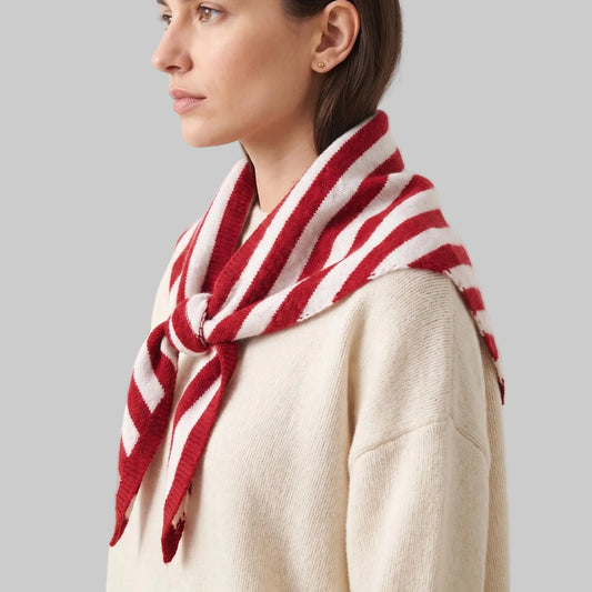 Striped Triangle  Scarf - Red/Cream