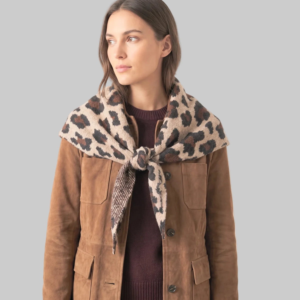 Leopard Print Triangle Scarf - Beige