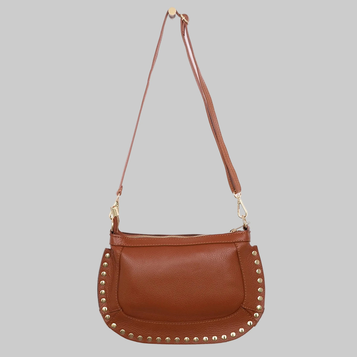 Studded Crossbody Bag Pebbled Italian Leather - Tan